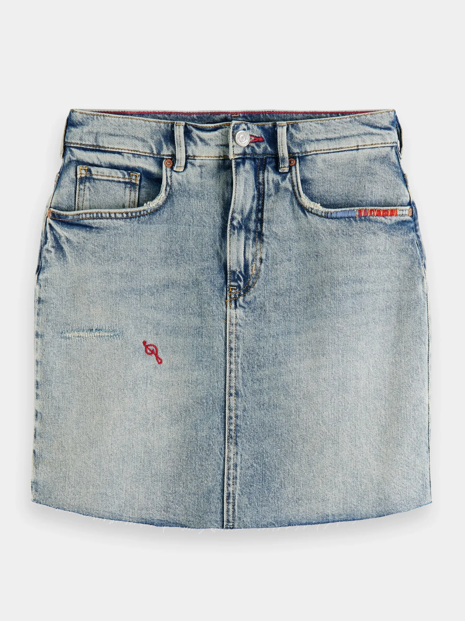 Embroidered denim mini skirt