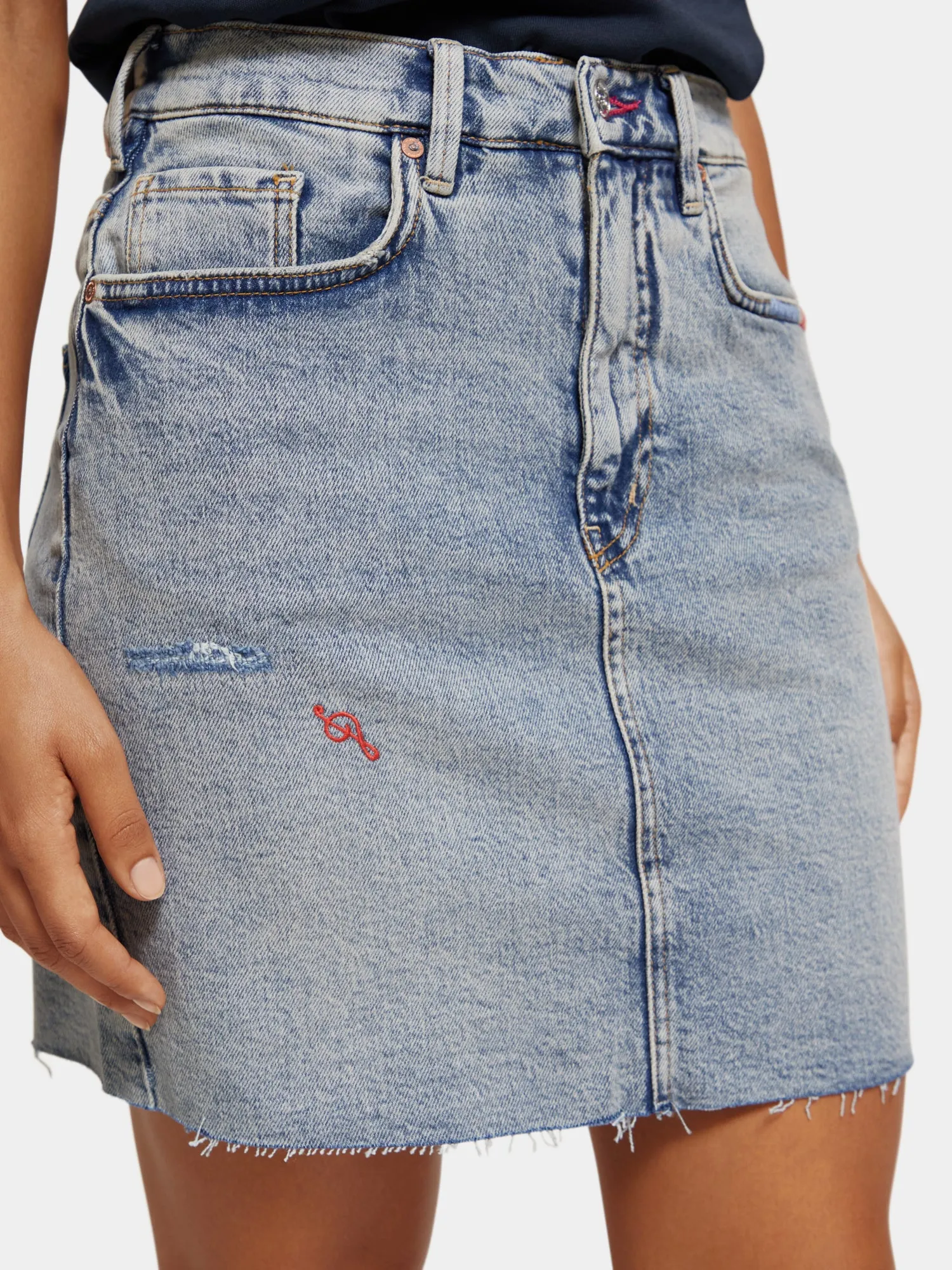 Embroidered denim mini skirt