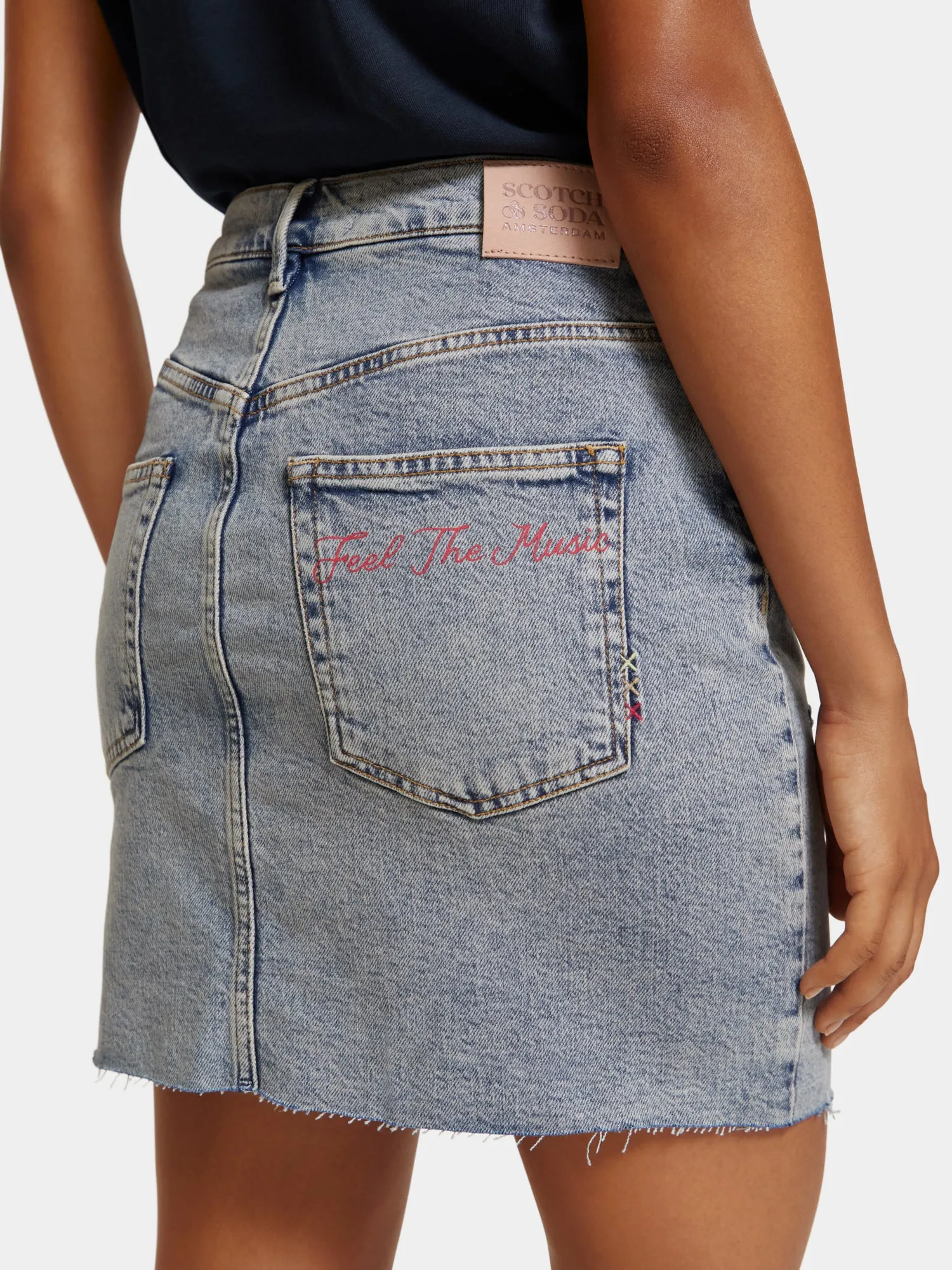 Embroidered denim mini skirt