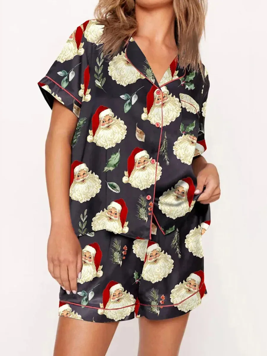 Floral Cute Animals Print Short Sleeve Button Lounge Shorts Y2k Pajamas