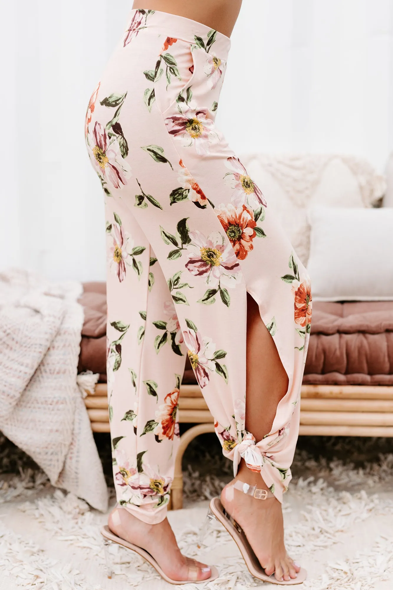 Floral Fever NanaMacs Original Split Leg Floral Print Pants (Peach)