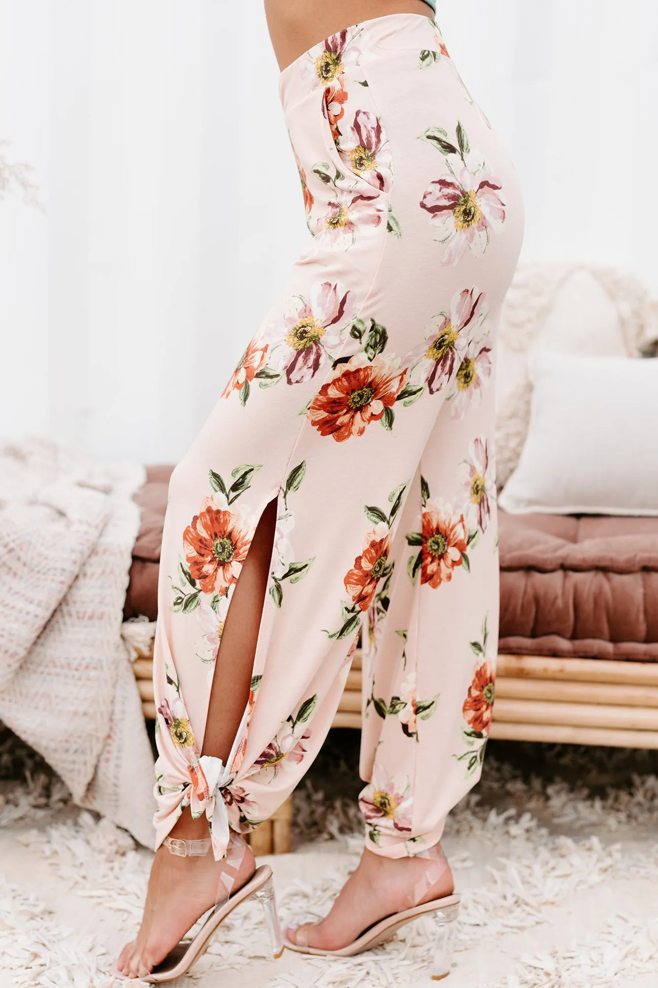 Floral Fever NanaMacs Original Split Leg Floral Print Pants (Peach)