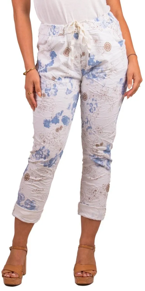 Floral Medallion Tie-Waist Pants