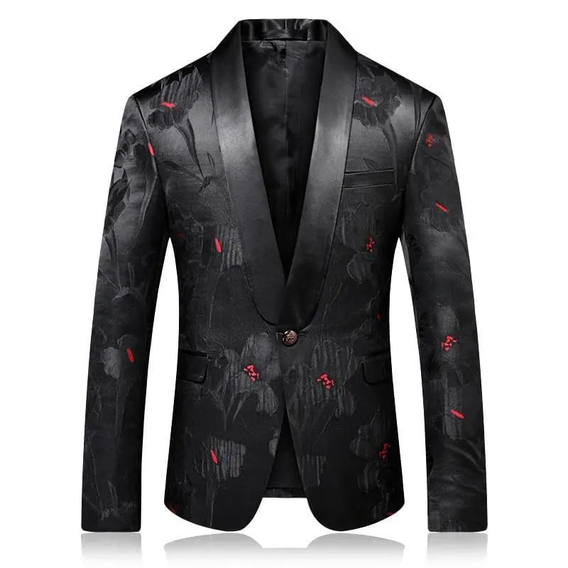 Floral Suit Shawl Collar Tuxedo Jacket Pants Luxury Suit