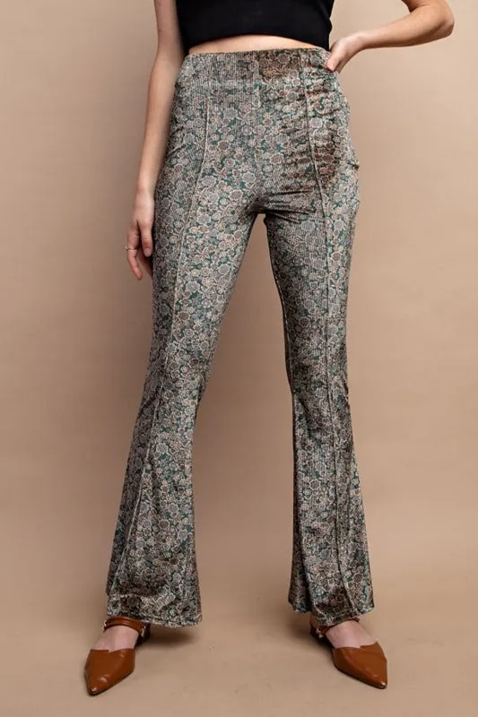 Gigio Ditsy Floral Velvet Pants - Green