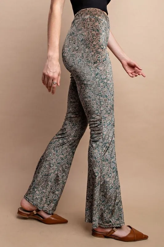 Gigio Ditsy Floral Velvet Pants - Green