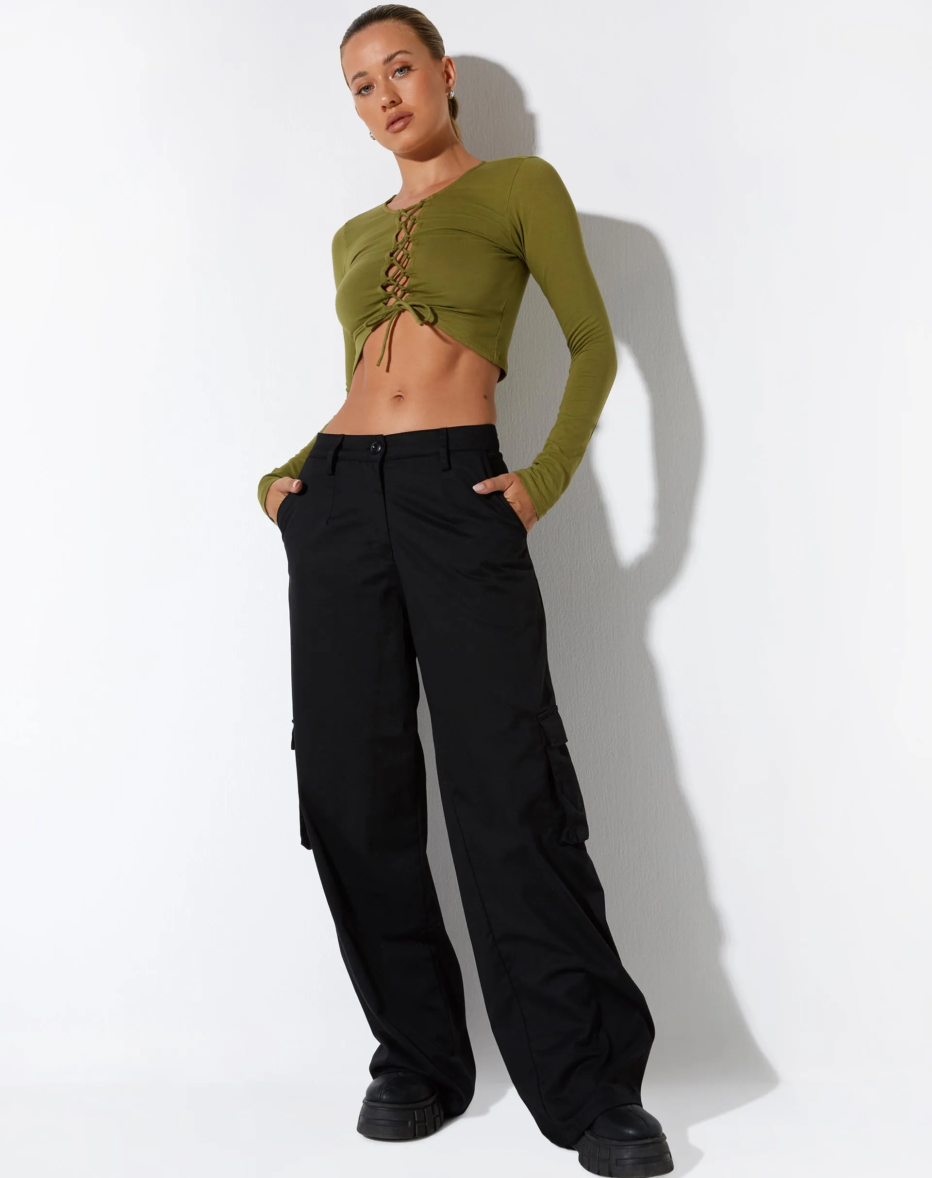 Gisy Crop Top in Lycra Khaki