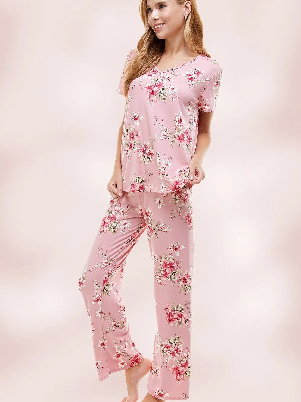 Good Morning Sunshine Pink Floral Pajama Set