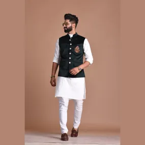 Hand-Embroidered Premium Velvet Jacket With Kurta Pajama Set