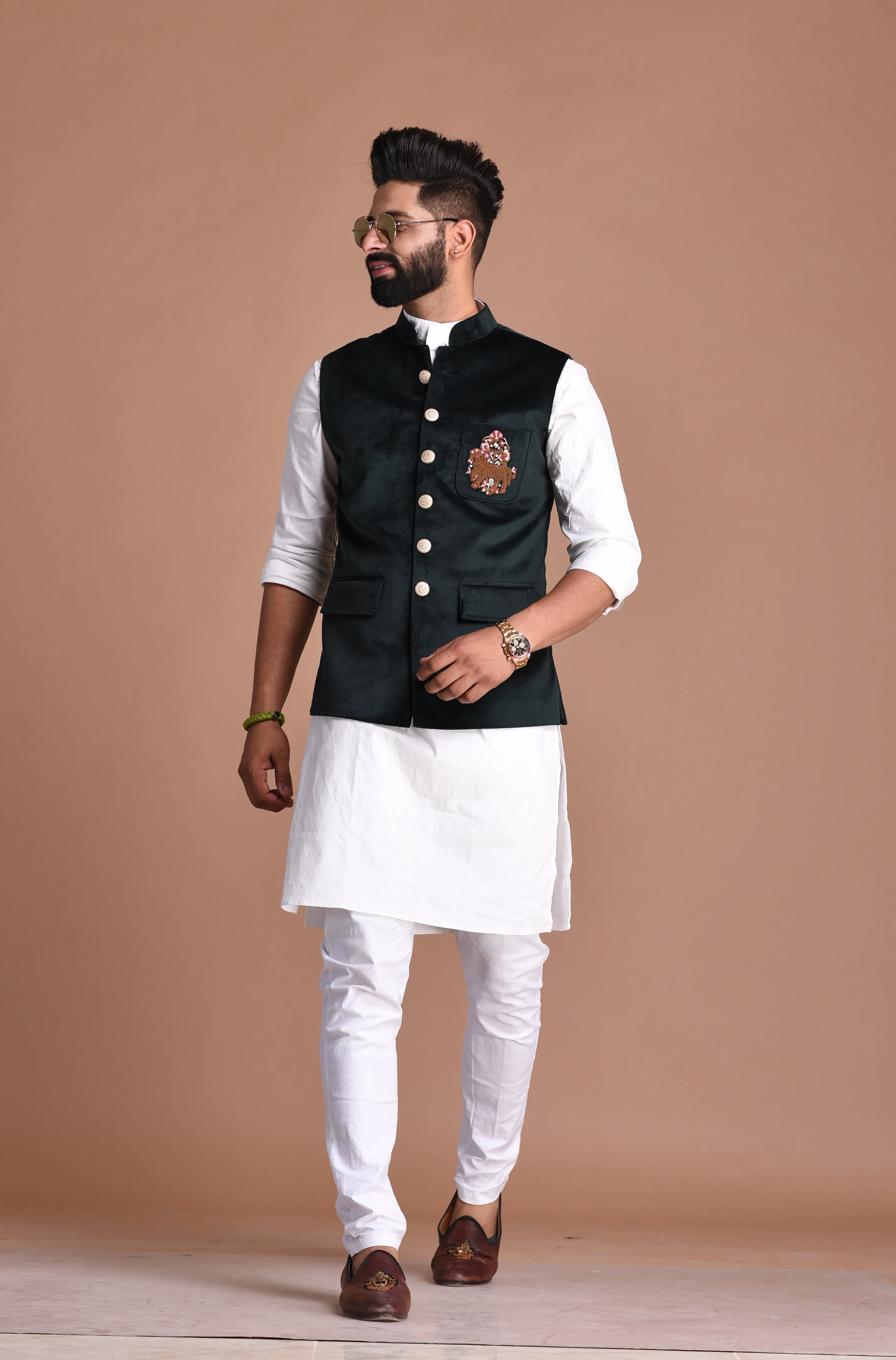 Hand-Embroidered Premium Velvet Jacket With Kurta Pajama Set