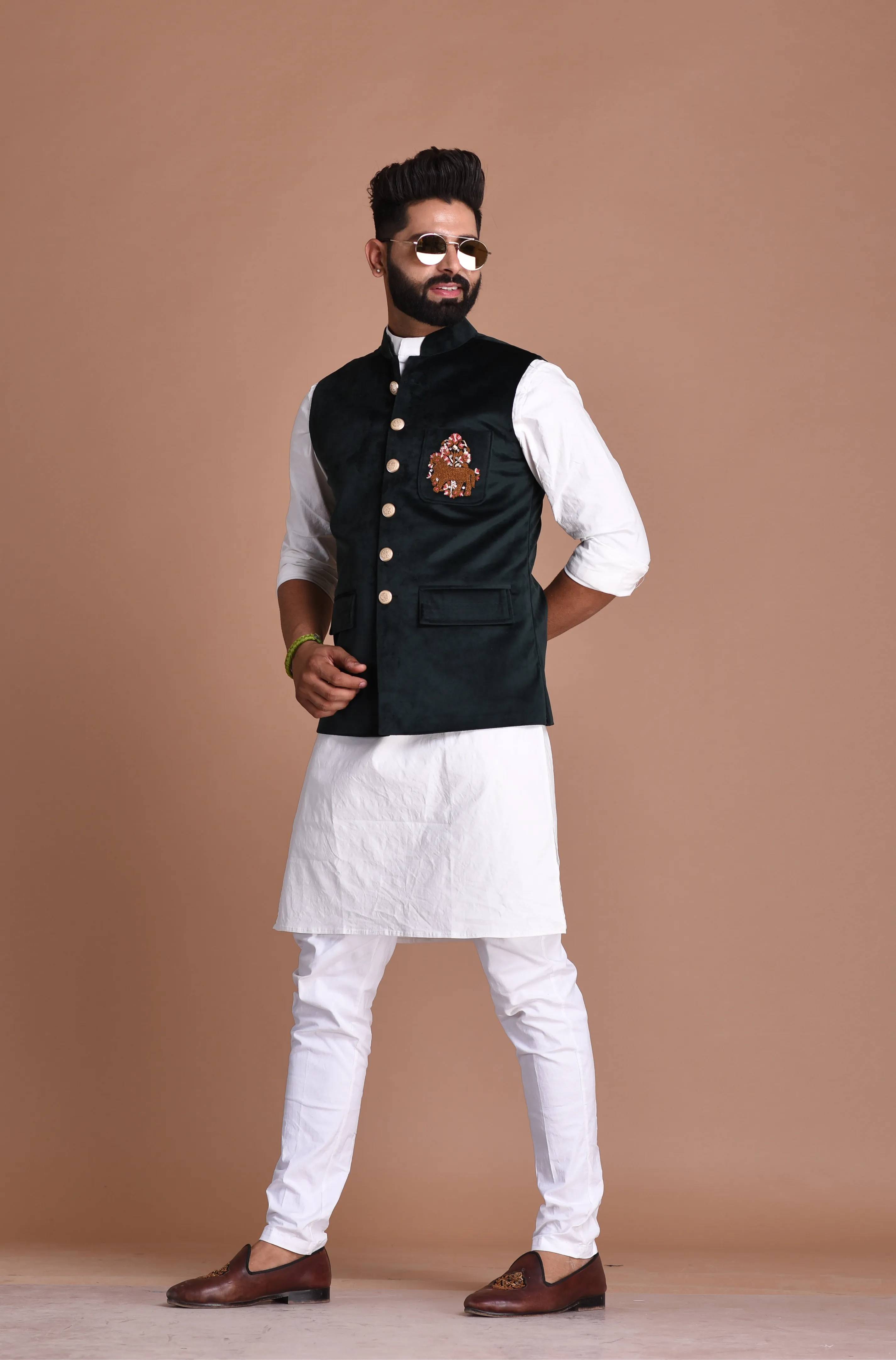 Hand-Embroidered Premium Velvet Jacket With Kurta Pajama Set