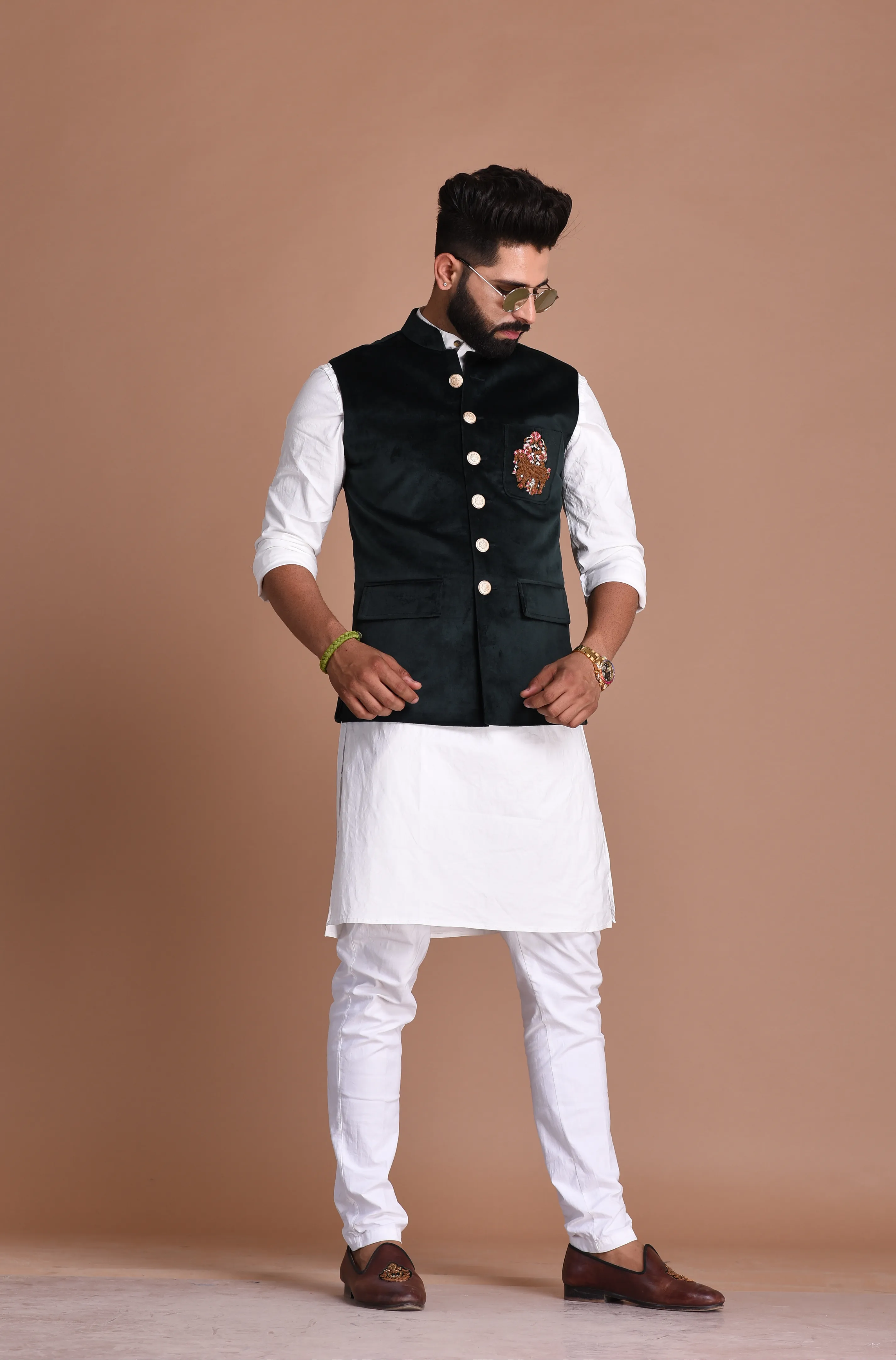 Hand-Embroidered Premium Velvet Jacket With Kurta Pajama Set