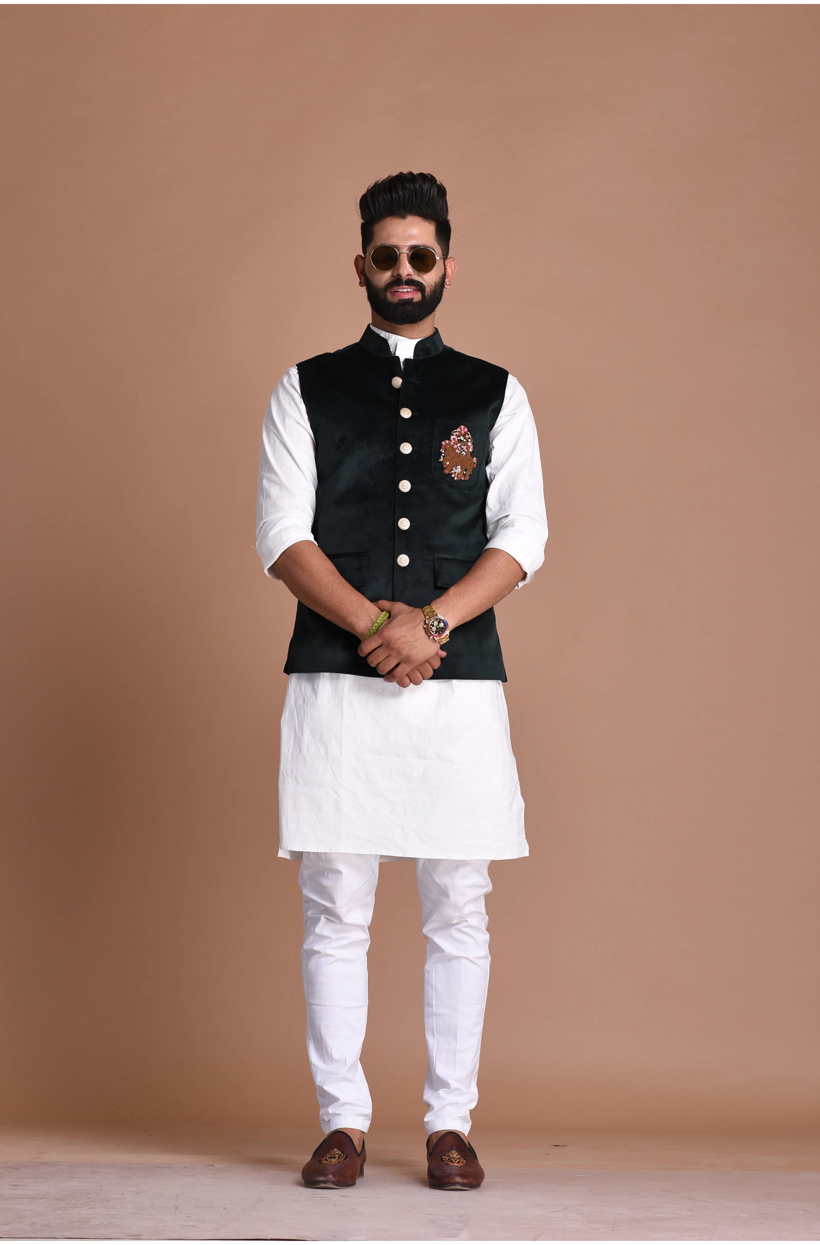 Hand-Embroidered Premium Velvet Jacket With Kurta Pajama Set