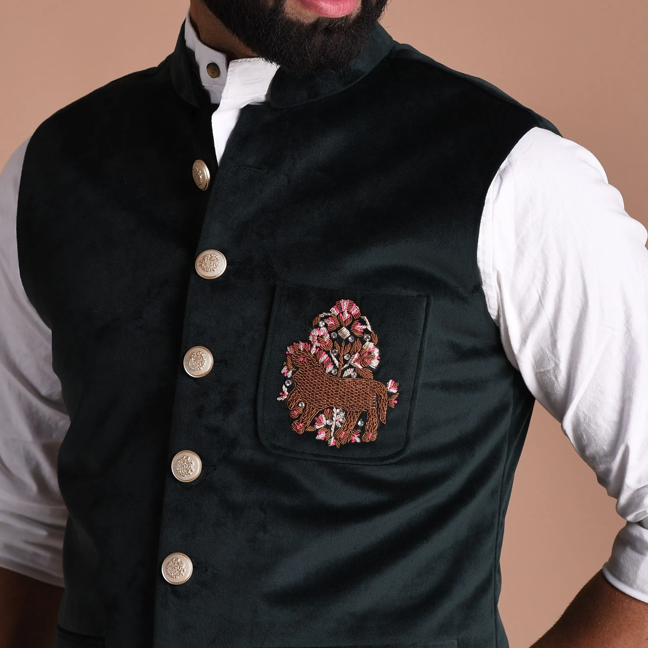 Hand-Embroidered Premium Velvet Jacket With Kurta Pajama Set