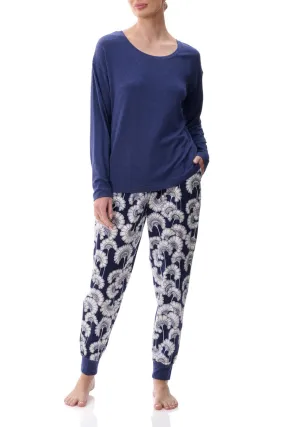 Japanese Floral Flannelette Ski PJ Set Navy