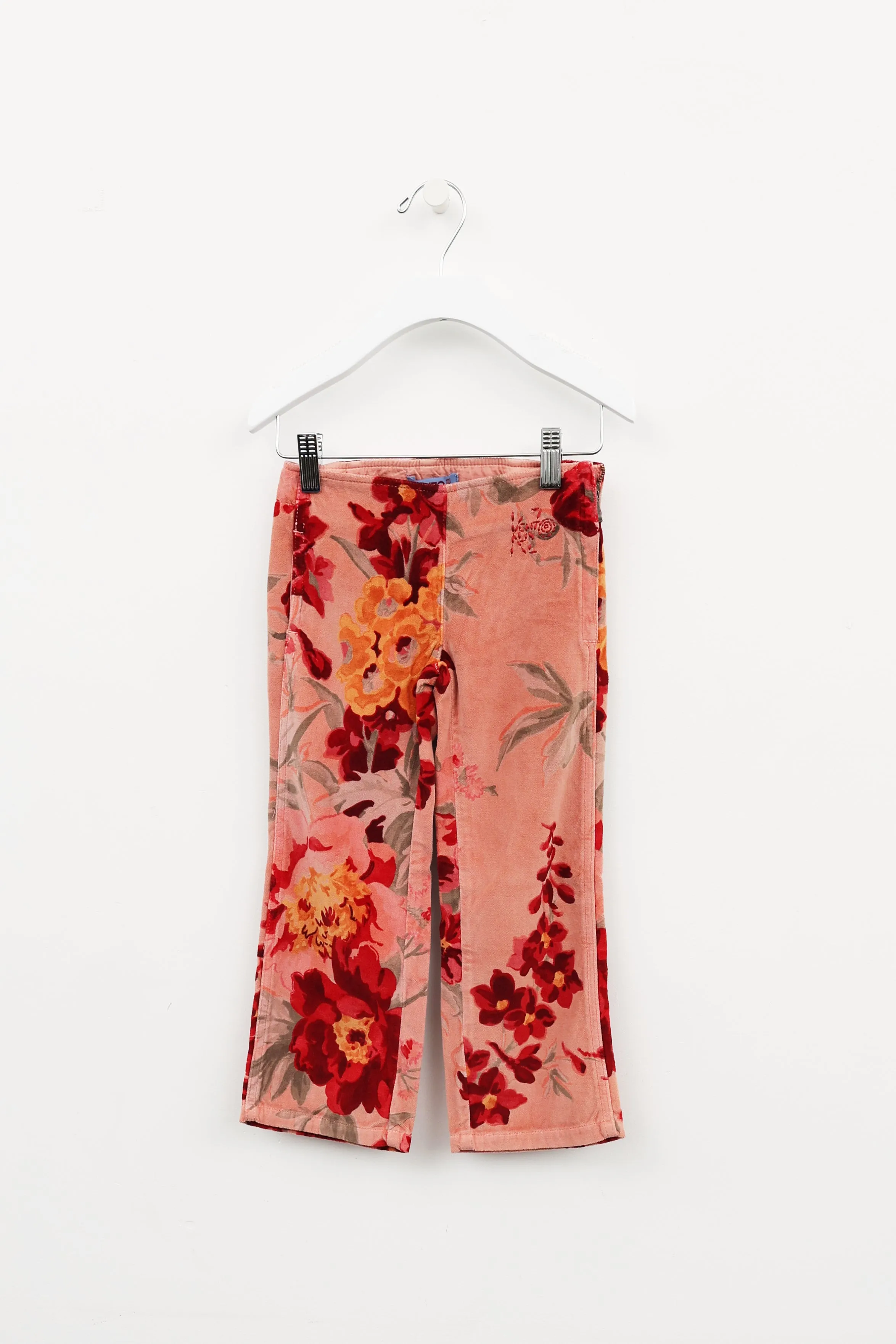 Kids Pink Velvet Floral Pants