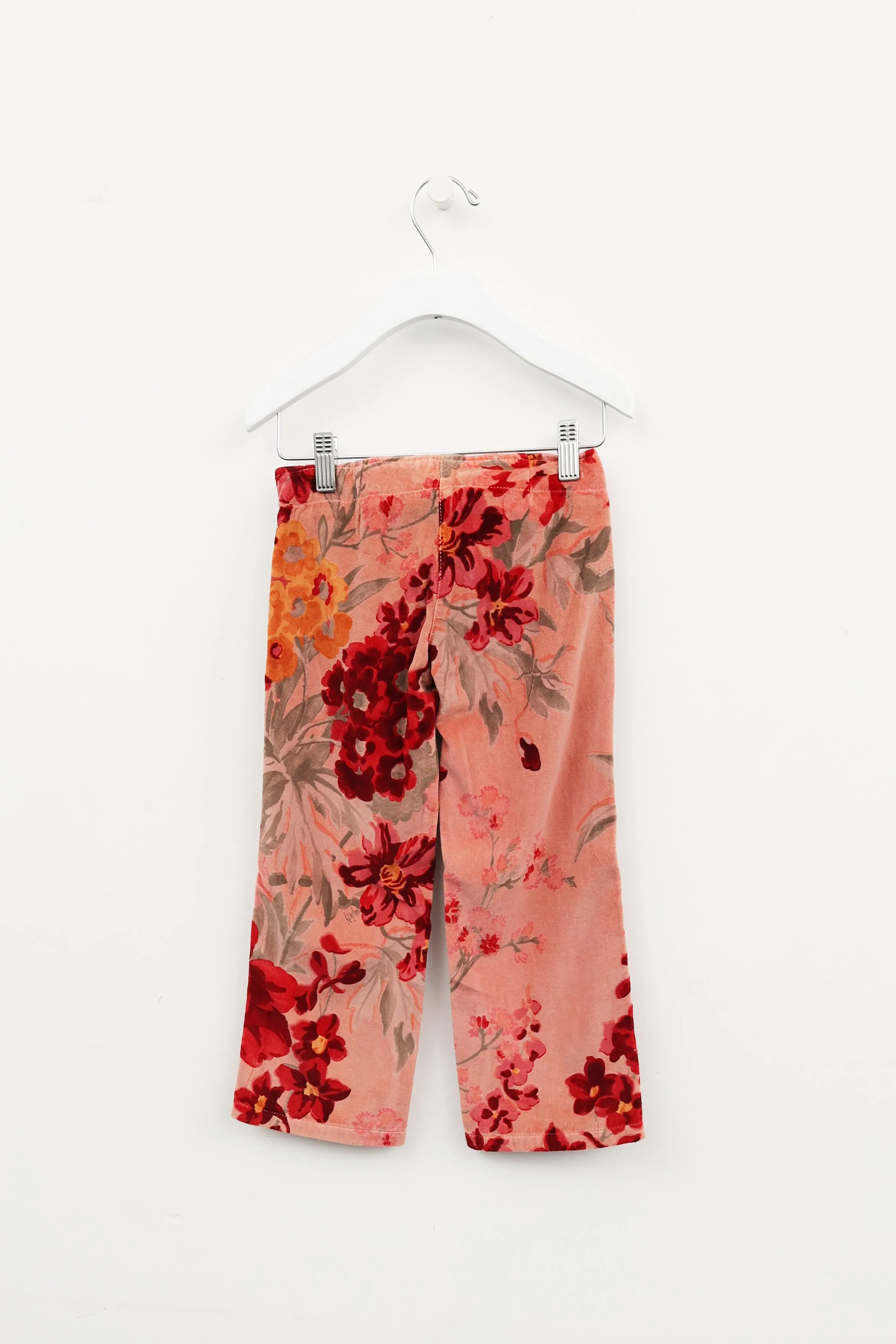 Kids Pink Velvet Floral Pants