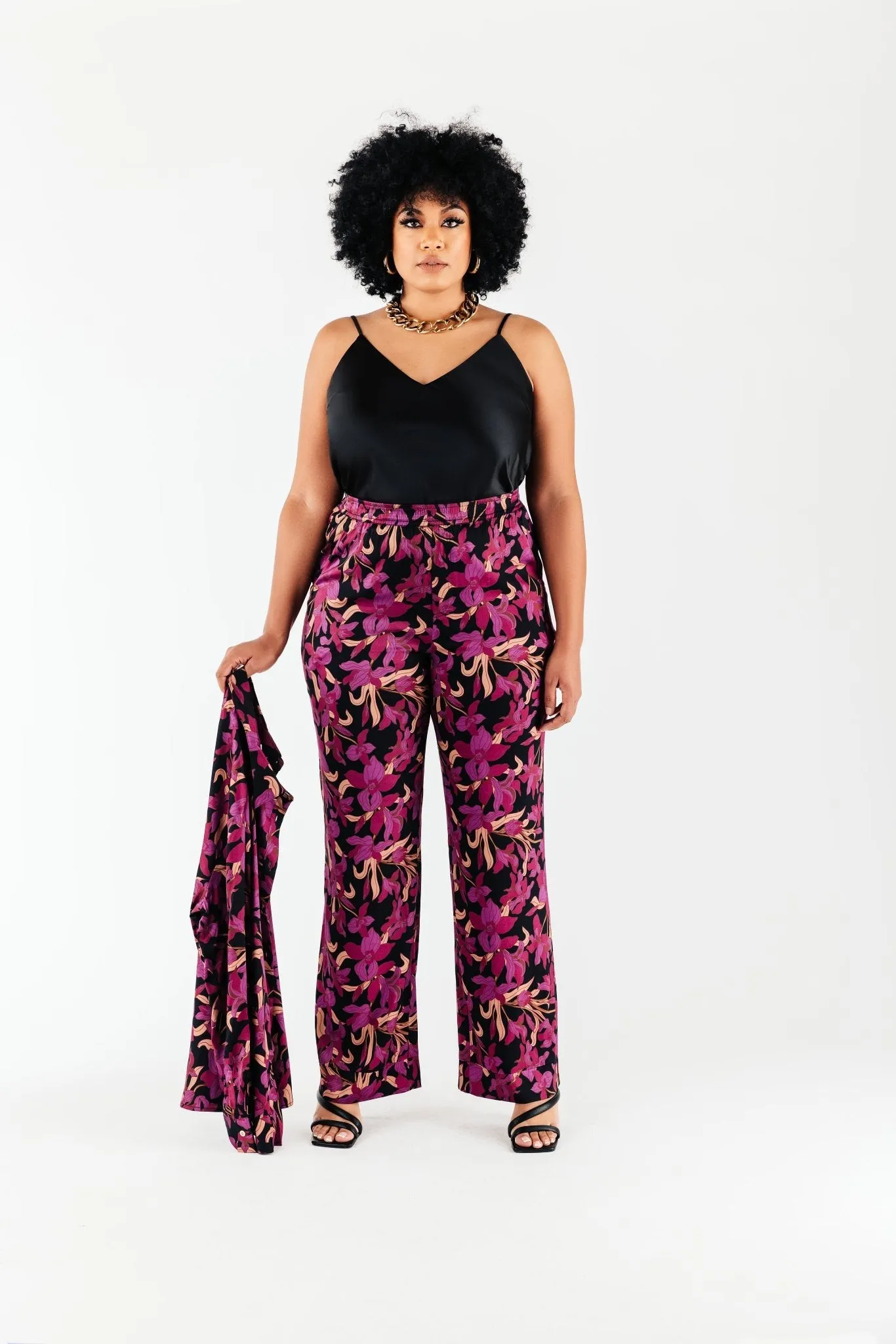 Magenta Floral Satin Olivia Pant