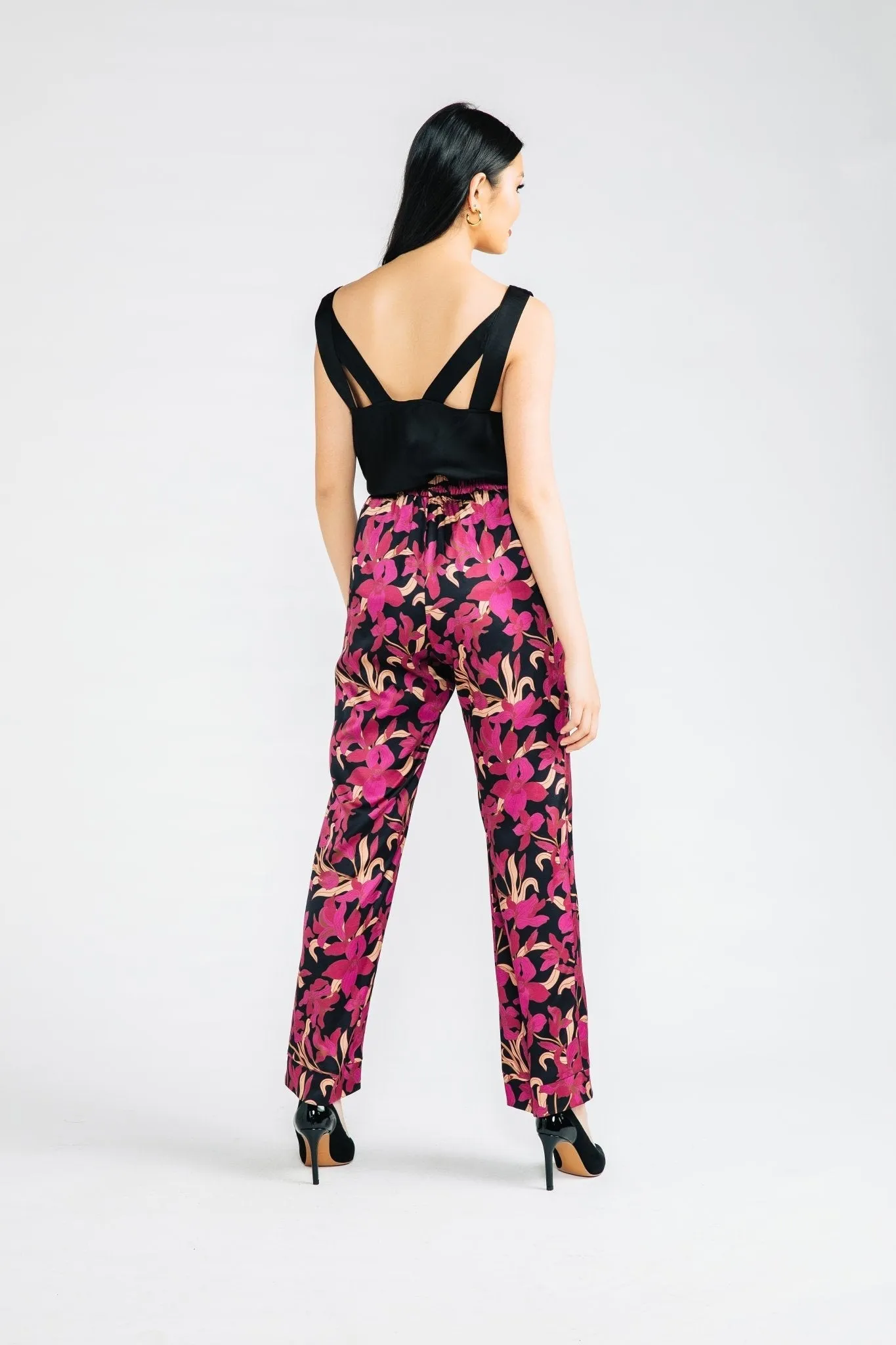 Magenta Floral Satin Olivia Pant