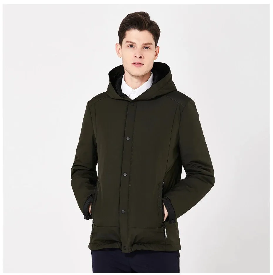 Men's Spring Warm Cotton-Padded Windproof Hooded Jacket