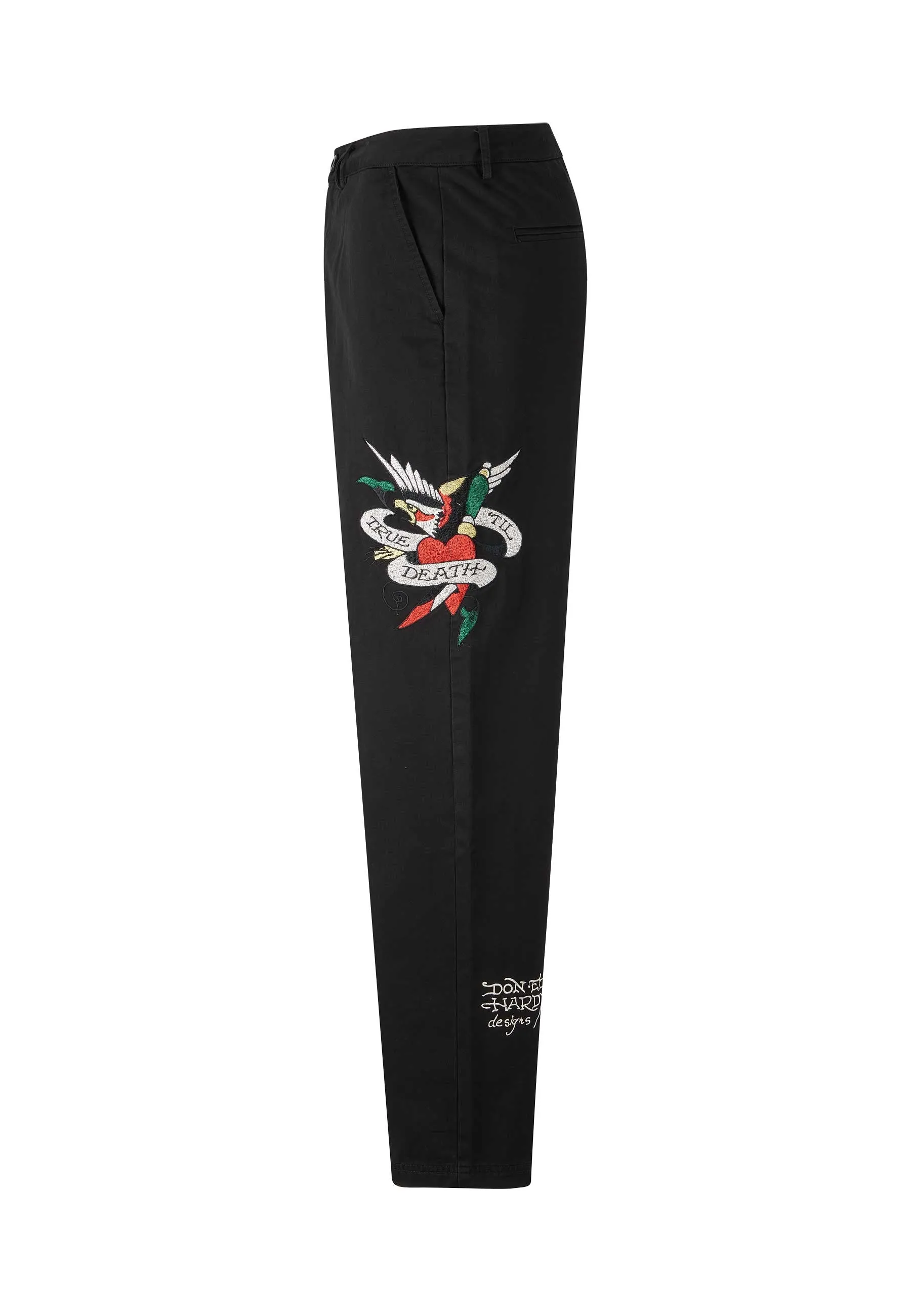 Mens True Till Death Baggy Skater Chinos - Black