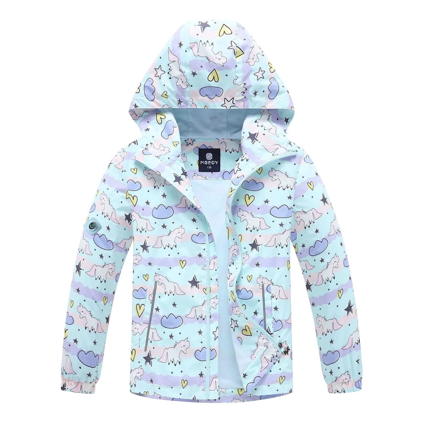 MGEOY Boys Girls Rain Jackets Lightweight Waterproof Hooded Cotton Raincoats Windbreakers for Kids