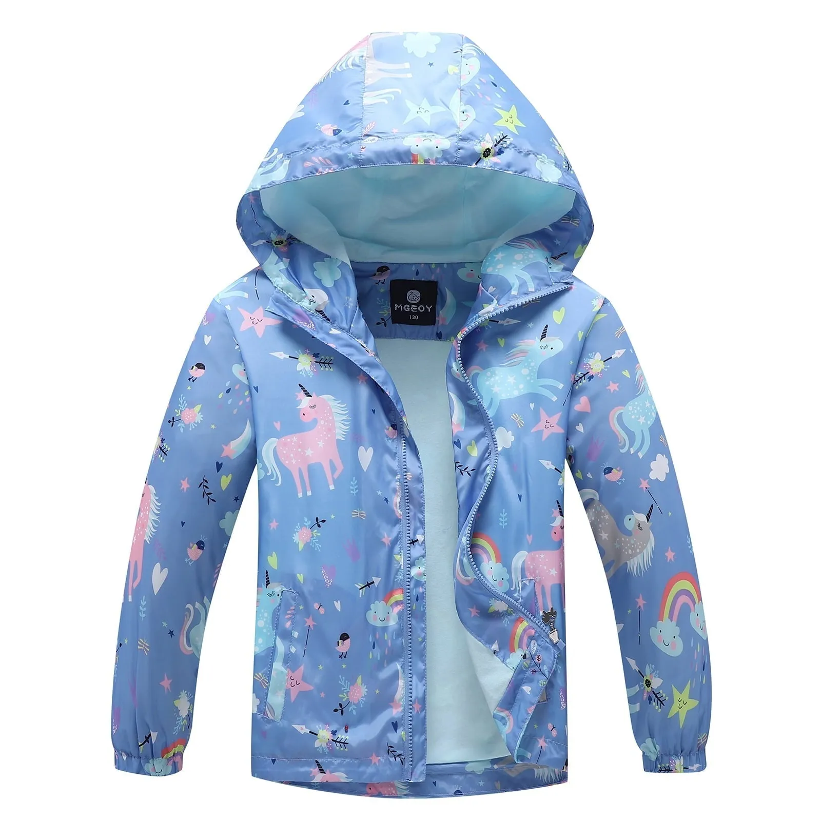 MGEOY Boys Girls Rain Jackets Lightweight Waterproof Hooded Cotton Raincoats Windbreakers for Kids