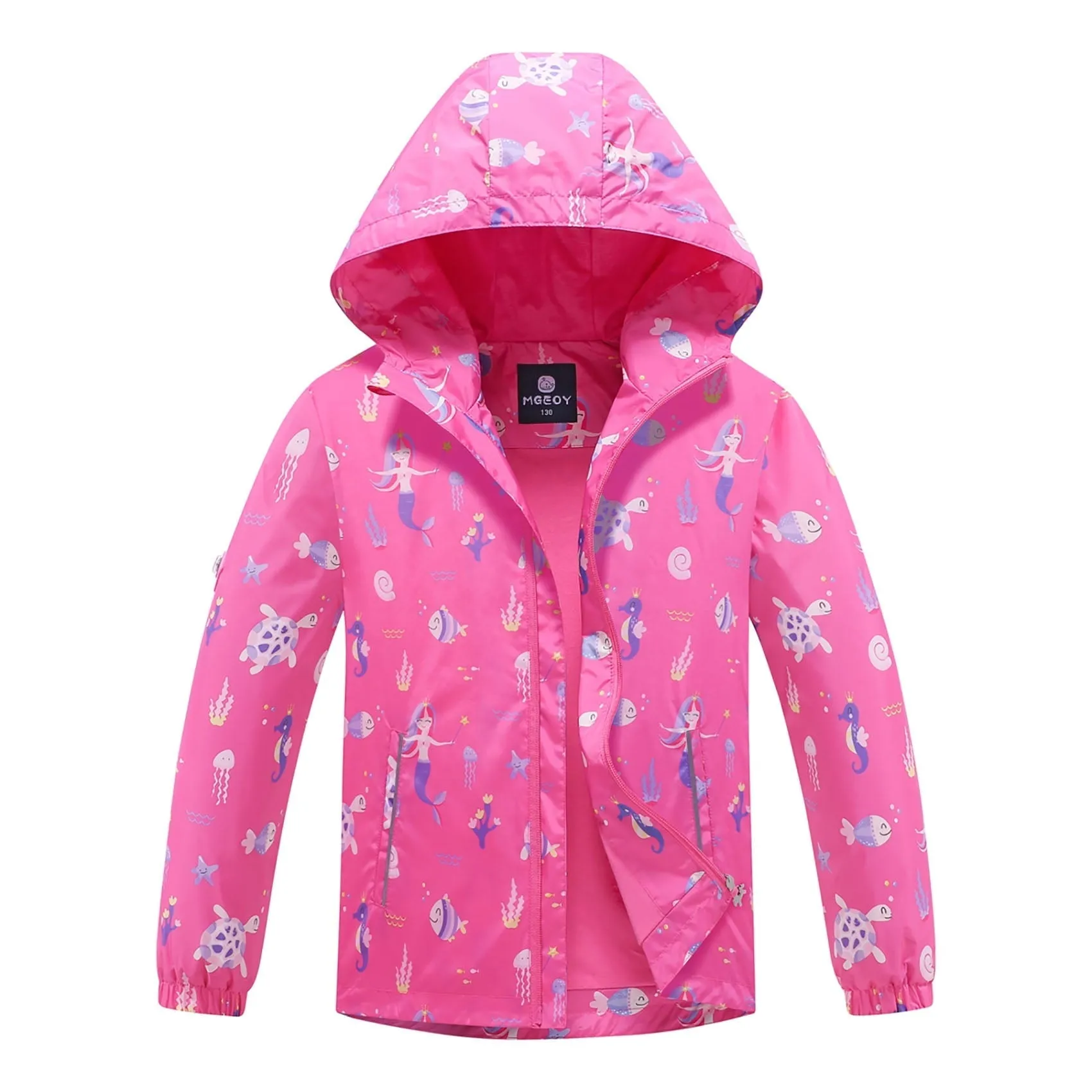 MGEOY Boys Girls Rain Jackets Lightweight Waterproof Hooded Cotton Raincoats Windbreakers for Kids