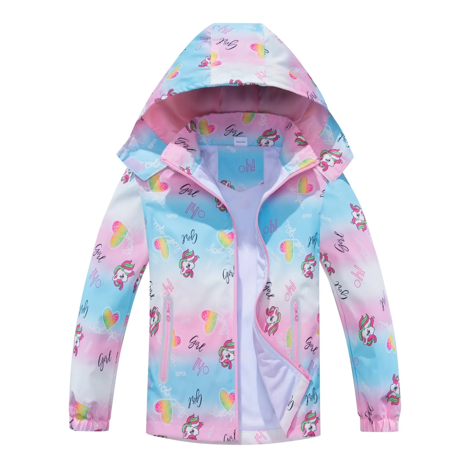 MGEOY Boys Girls Rain Jackets Lightweight Waterproof Hooded Cotton Raincoats Windbreakers for Kids