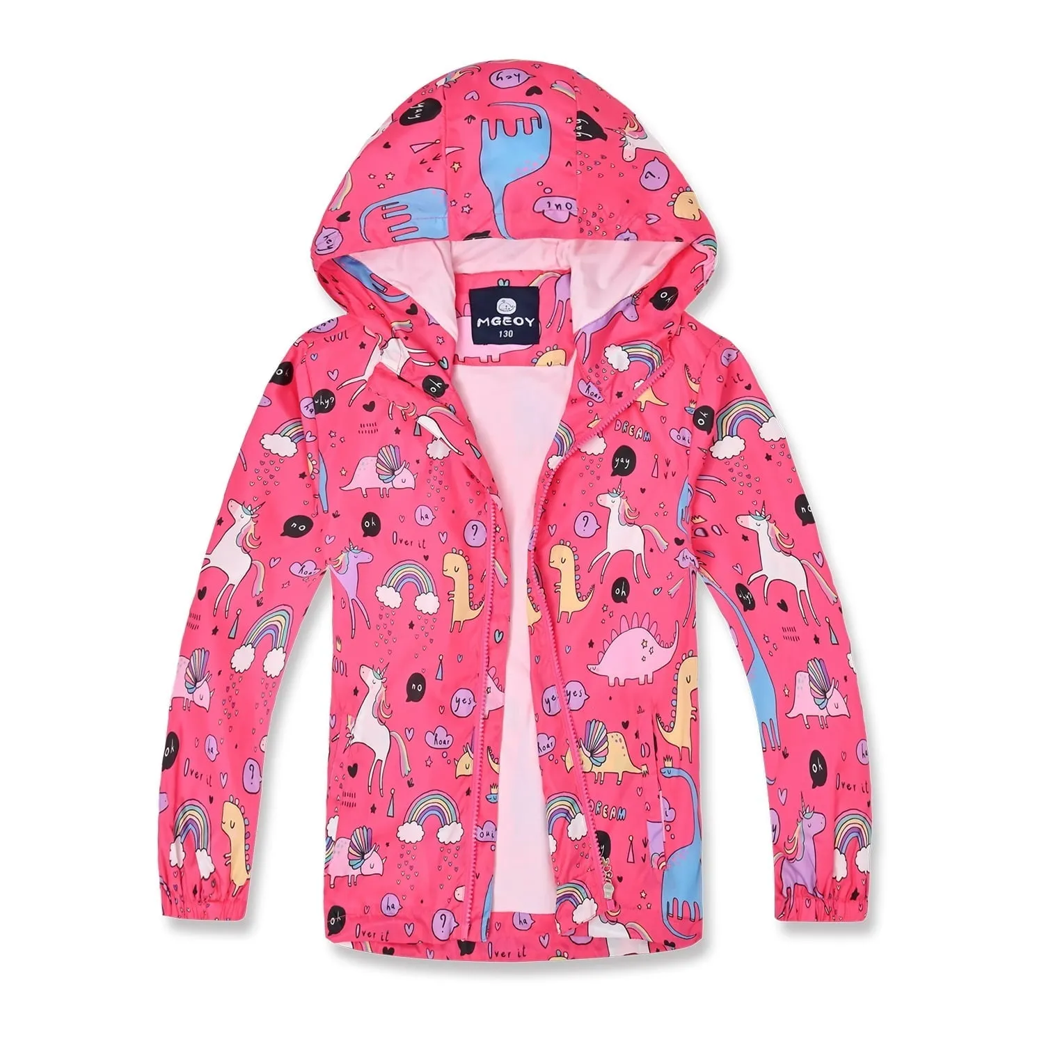 MGEOY Boys Girls Rain Jackets Lightweight Waterproof Hooded Cotton Raincoats Windbreakers for Kids