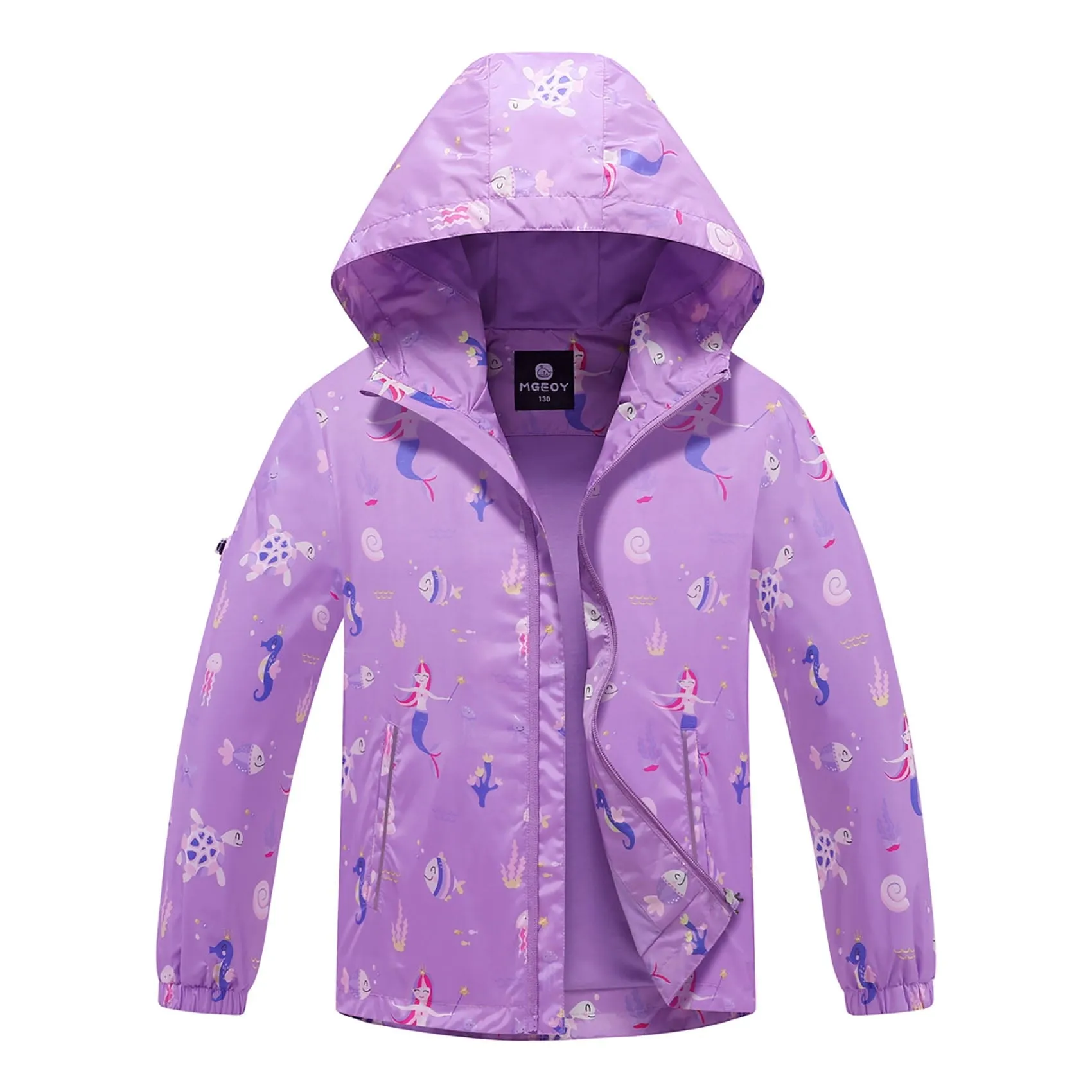 MGEOY Boys Girls Rain Jackets Lightweight Waterproof Hooded Cotton Raincoats Windbreakers for Kids