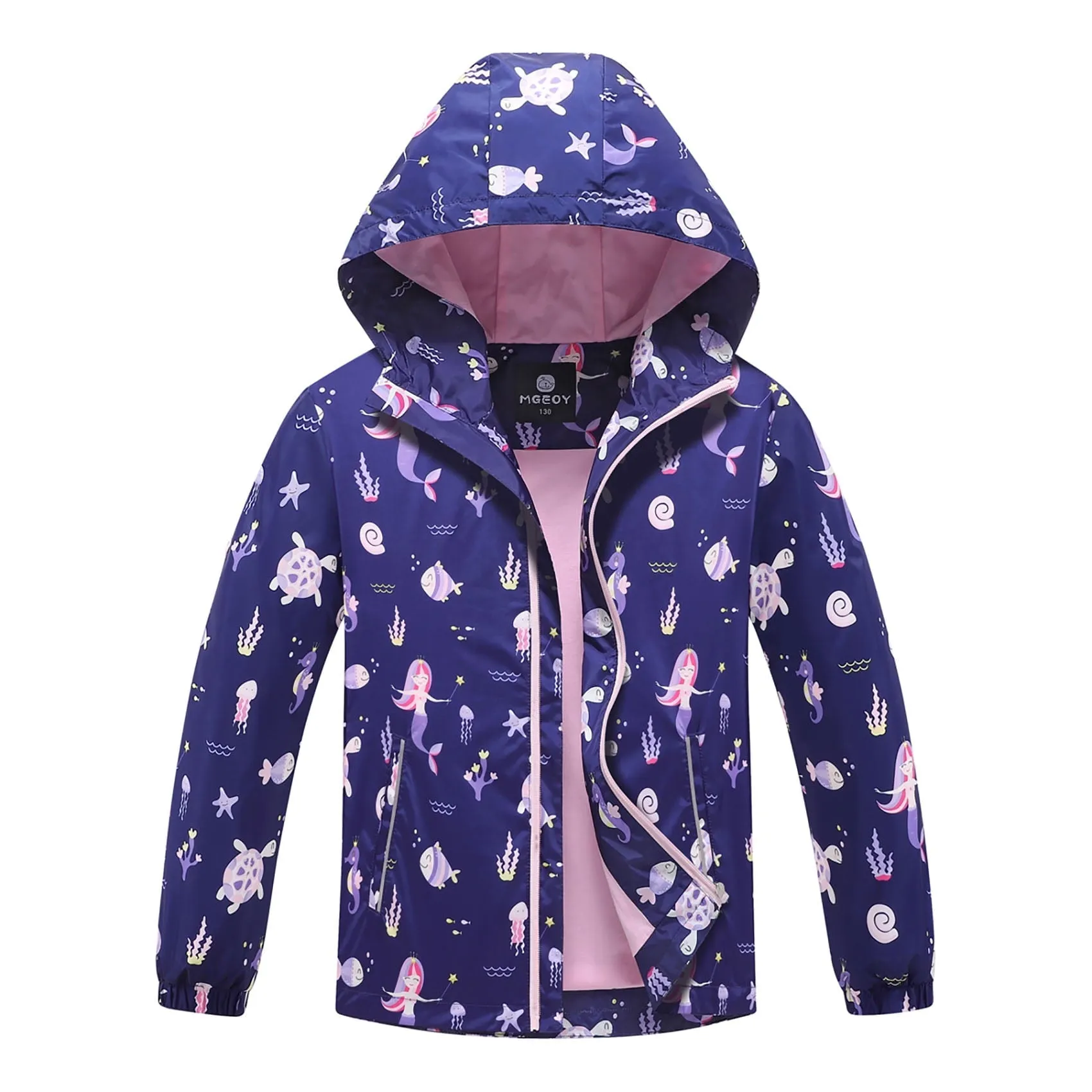 MGEOY Boys Girls Rain Jackets Lightweight Waterproof Hooded Cotton Raincoats Windbreakers for Kids