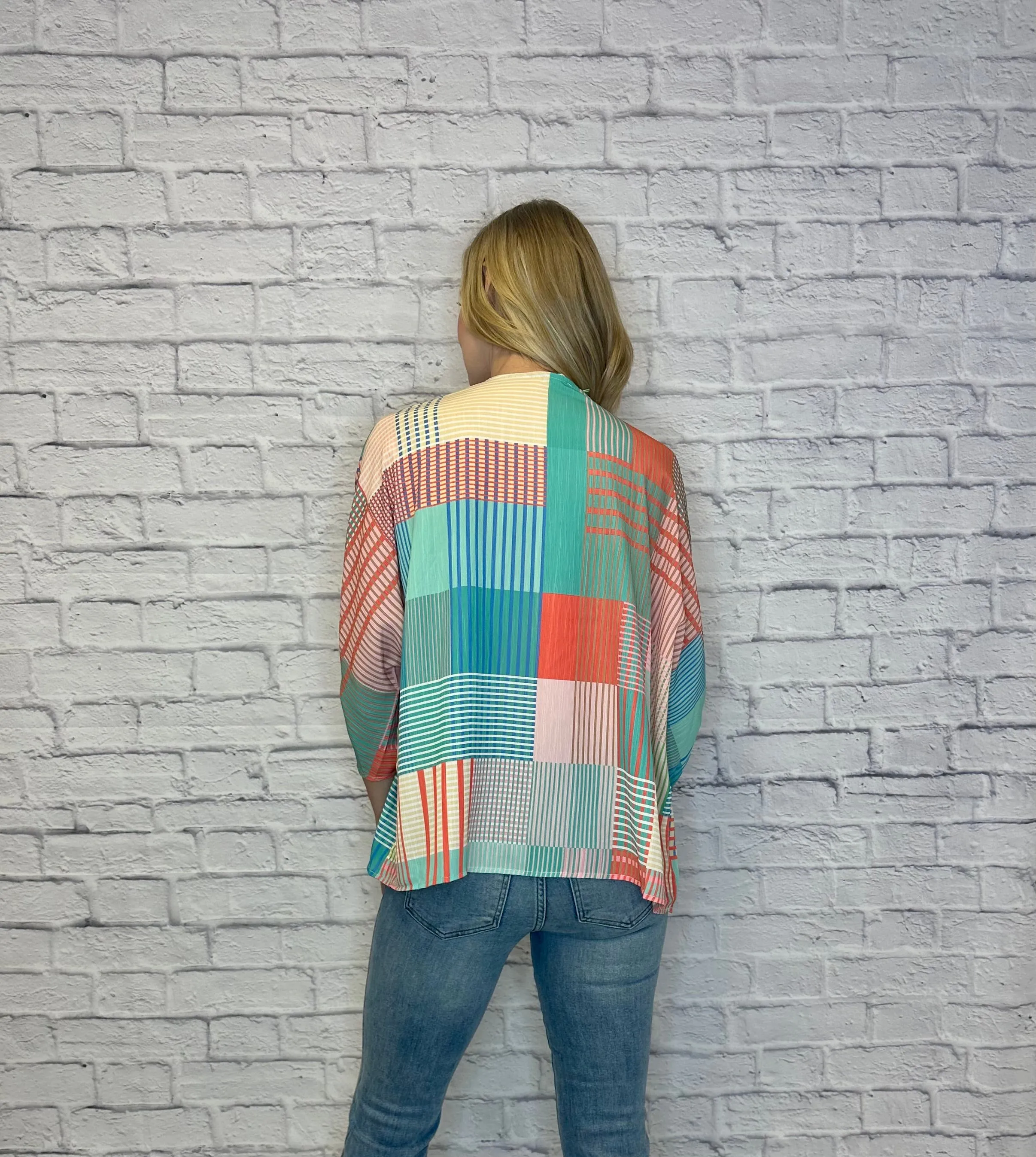 Mixed Print 3/4 Long Sleeve Top