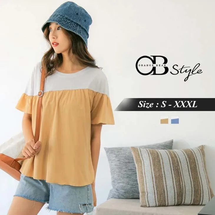 ORANGEBEAR RUFFLE SLEEVE COTTON TOPS