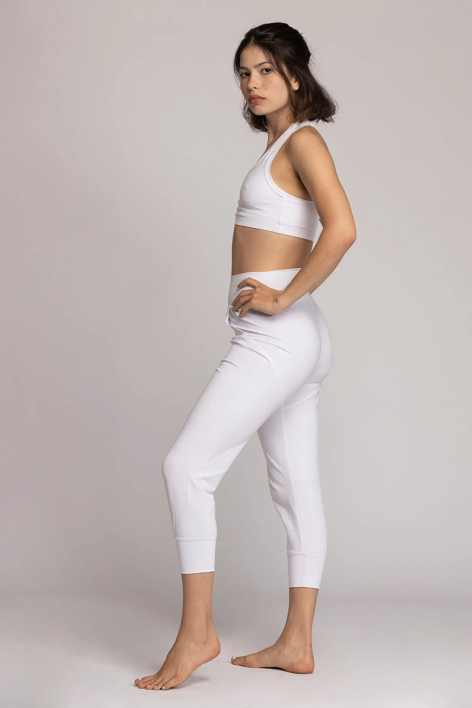 Organic Cotton Pure White Slouchy Capri Yoga Pants