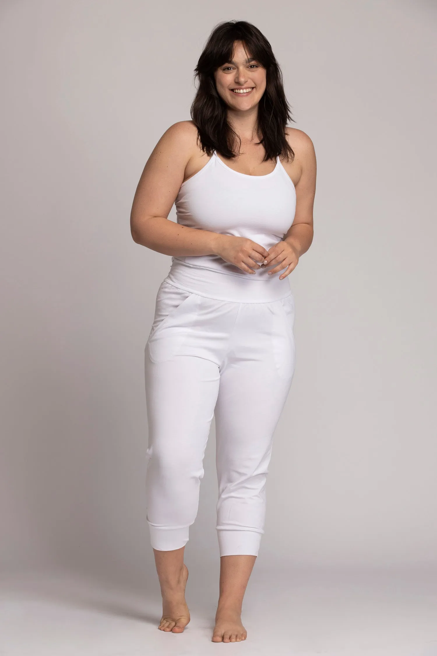 Organic Cotton Pure White Slouchy Capri Yoga Pants