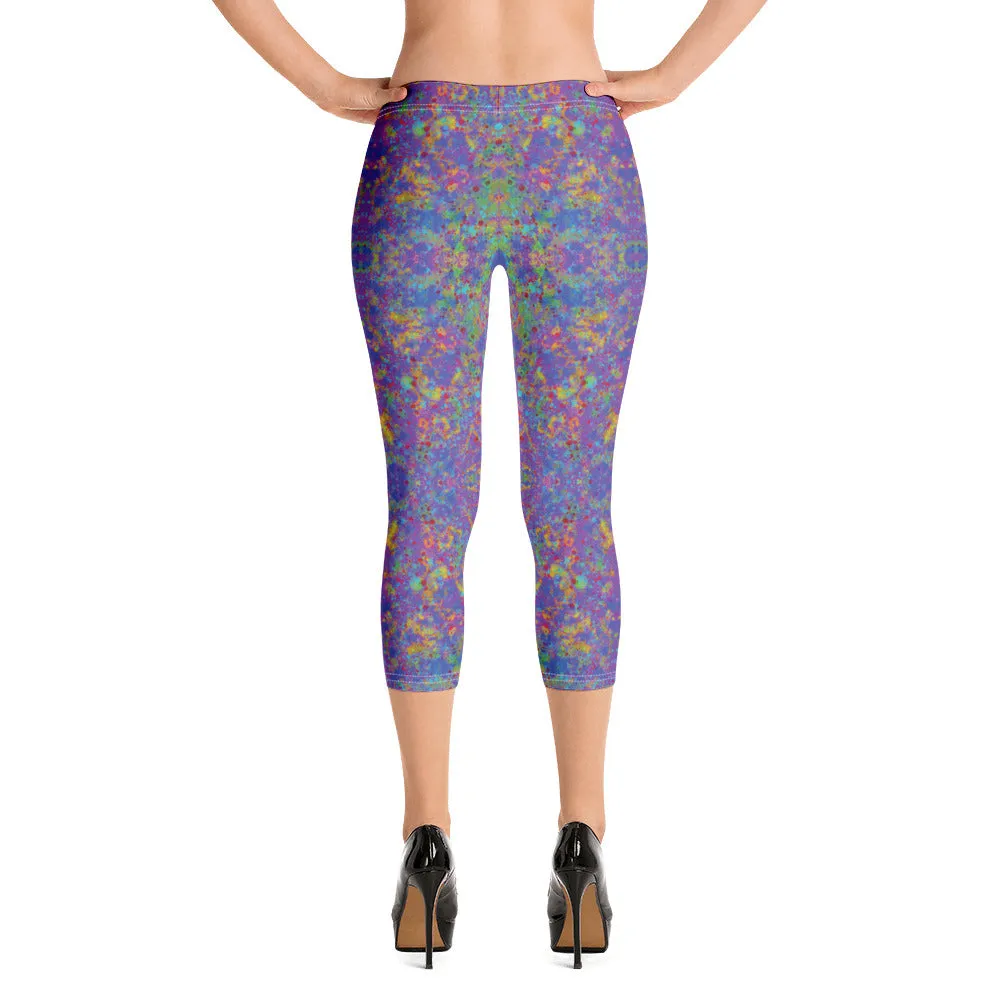 Paint Splatter Rainbow Capri Leggings Trendy Wild Athleisure