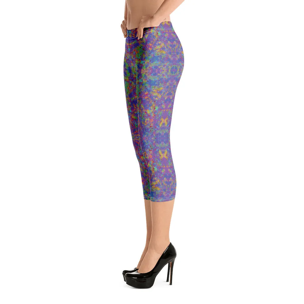 Paint Splatter Rainbow Capri Leggings Trendy Wild Athleisure