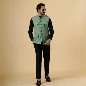 Pastel Green Tweed Semi-Hunting Rajputana Jacket