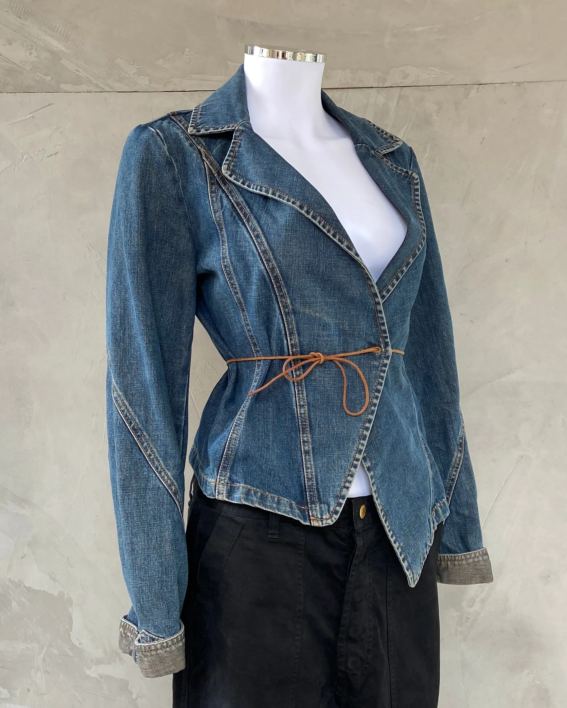 PLEIN SUD 2000'S DENIM WRAP JACKET - S