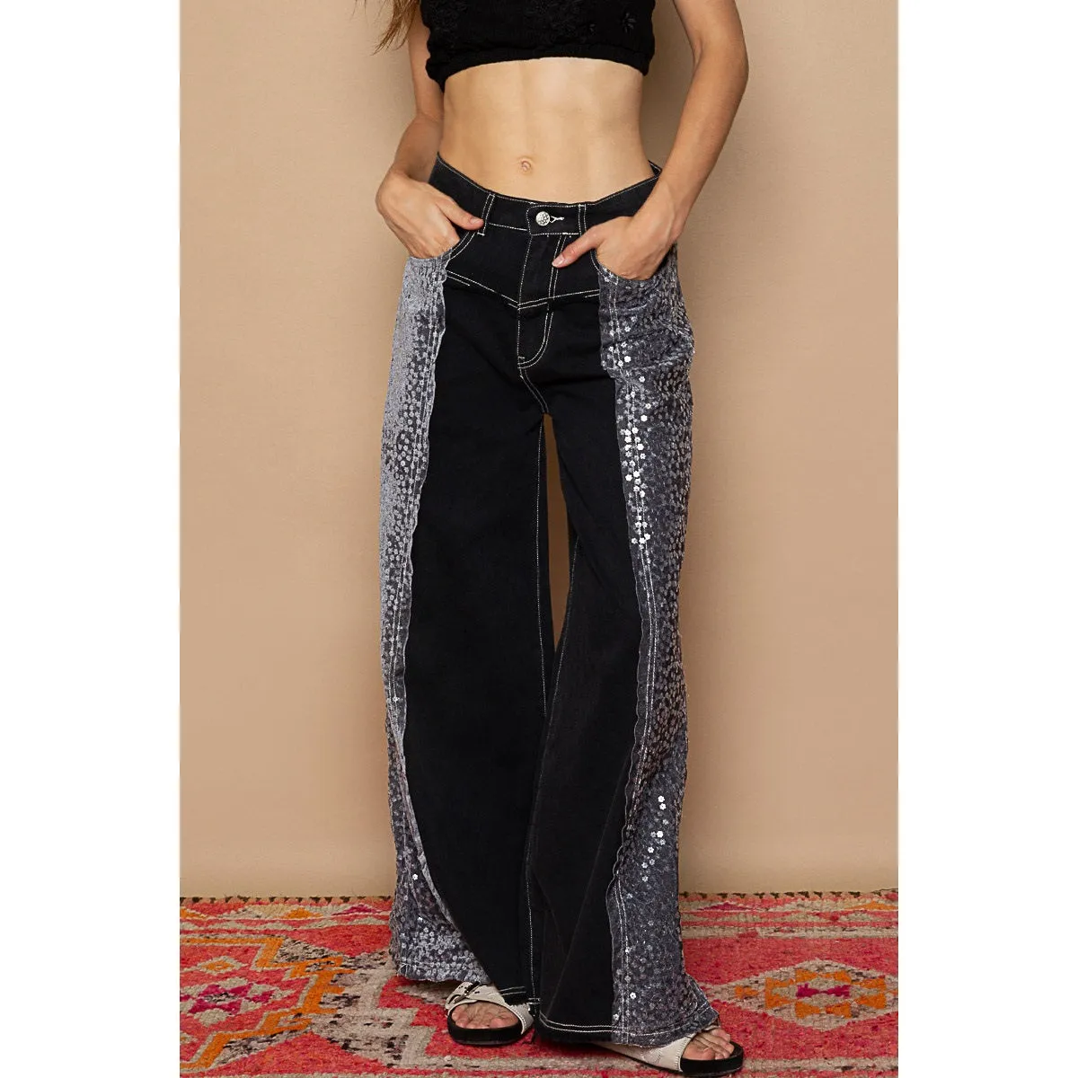 POL Floral Sequin Pants