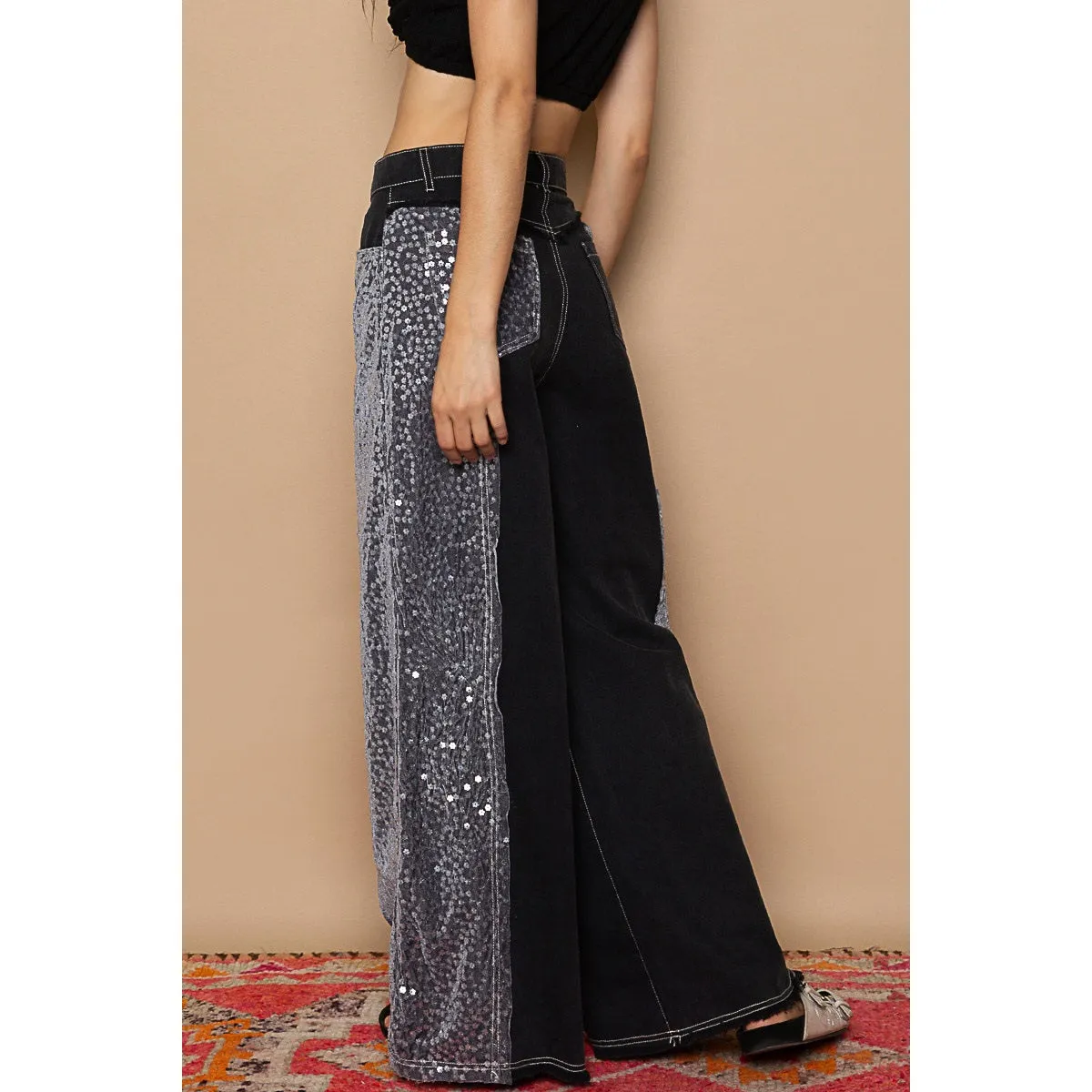 POL Floral Sequin Pants