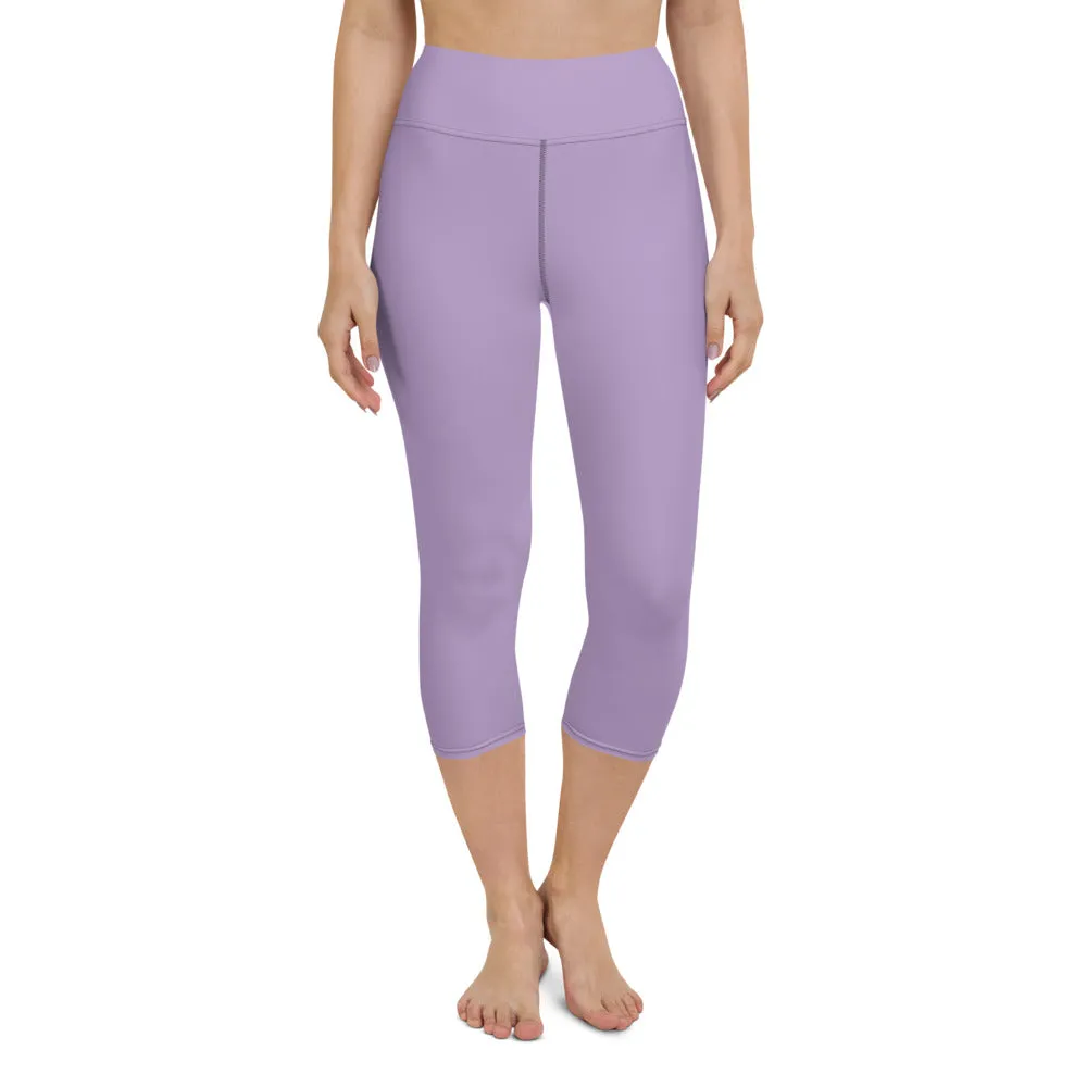 Purple Solid Yoga Capri Leggings, Solid Pastel Purple Color Women's Tights-Made in USA/EU/MX