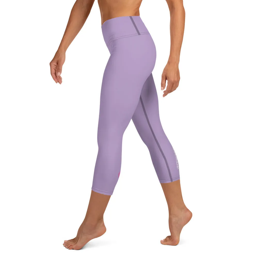 Purple Solid Yoga Capri Leggings, Solid Pastel Purple Color Women's Tights-Made in USA/EU/MX