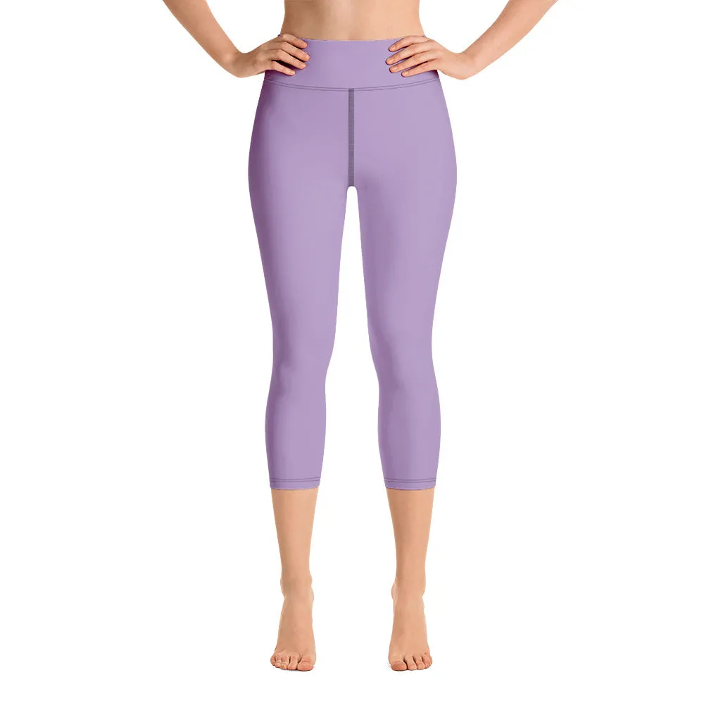 Purple Solid Yoga Capri Leggings, Solid Pastel Purple Color Women's Tights-Made in USA/EU/MX