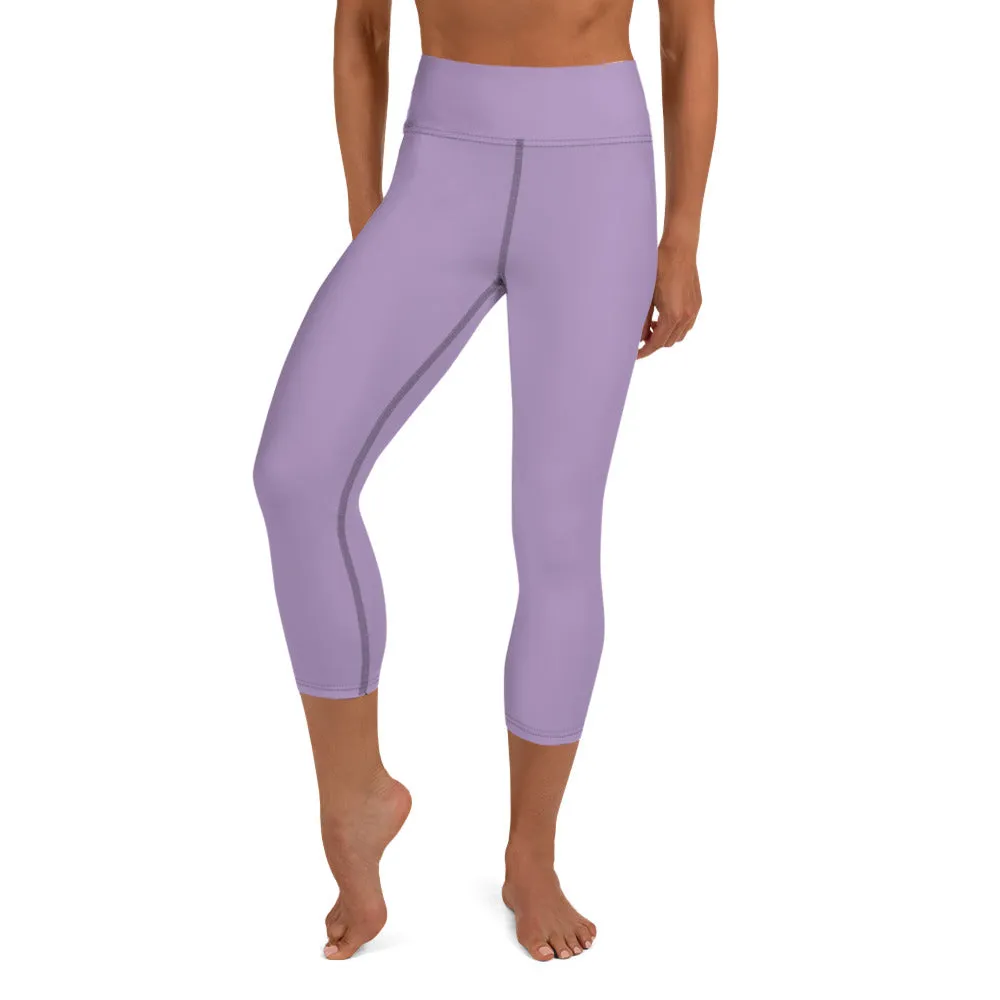 Purple Solid Yoga Capri Leggings, Solid Pastel Purple Color Women's Tights-Made in USA/EU/MX