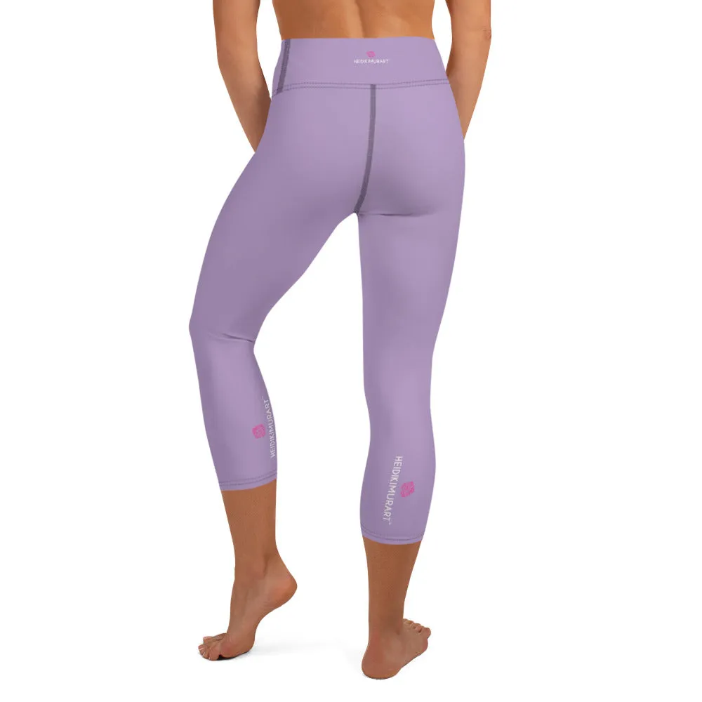 Purple Solid Yoga Capri Leggings, Solid Pastel Purple Color Women's Tights-Made in USA/EU/MX