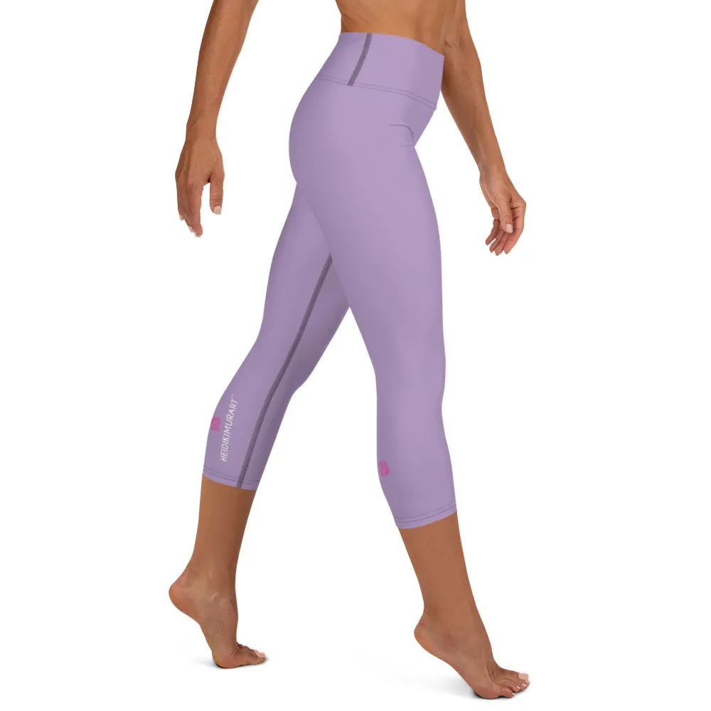 Purple Solid Yoga Capri Leggings, Solid Pastel Purple Color Women's Tights-Made in USA/EU/MX