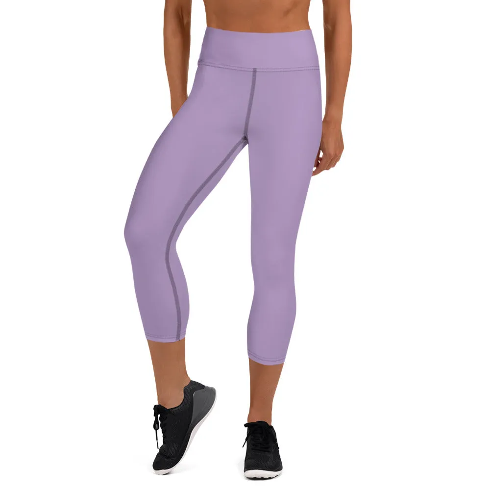 Purple Solid Yoga Capri Leggings, Solid Pastel Purple Color Women's Tights-Made in USA/EU/MX