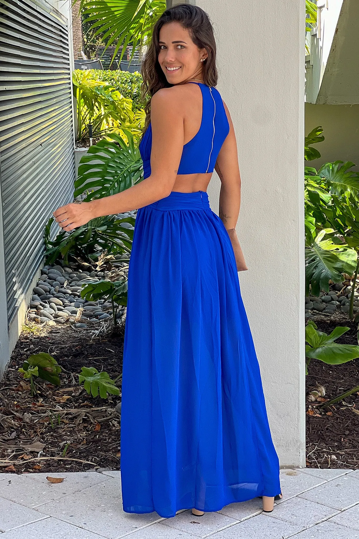 Royal Blue Pleated Maxi Dress